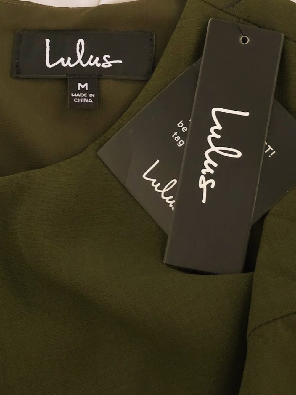 Lulus "Shift and Shout" Olive Green Short Sleeve Shift Dress Size Medium NWT - Picture 11 of 13